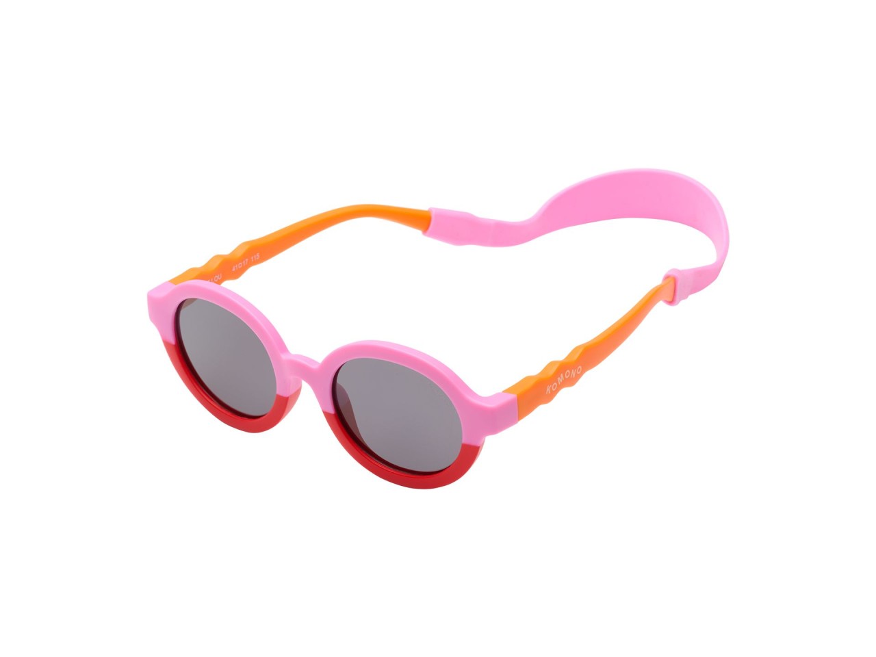 Kinderbrille, Runde Gläser, Rosa Rahmen, Orange Bügel, Klarglas/Schwarz getönt
