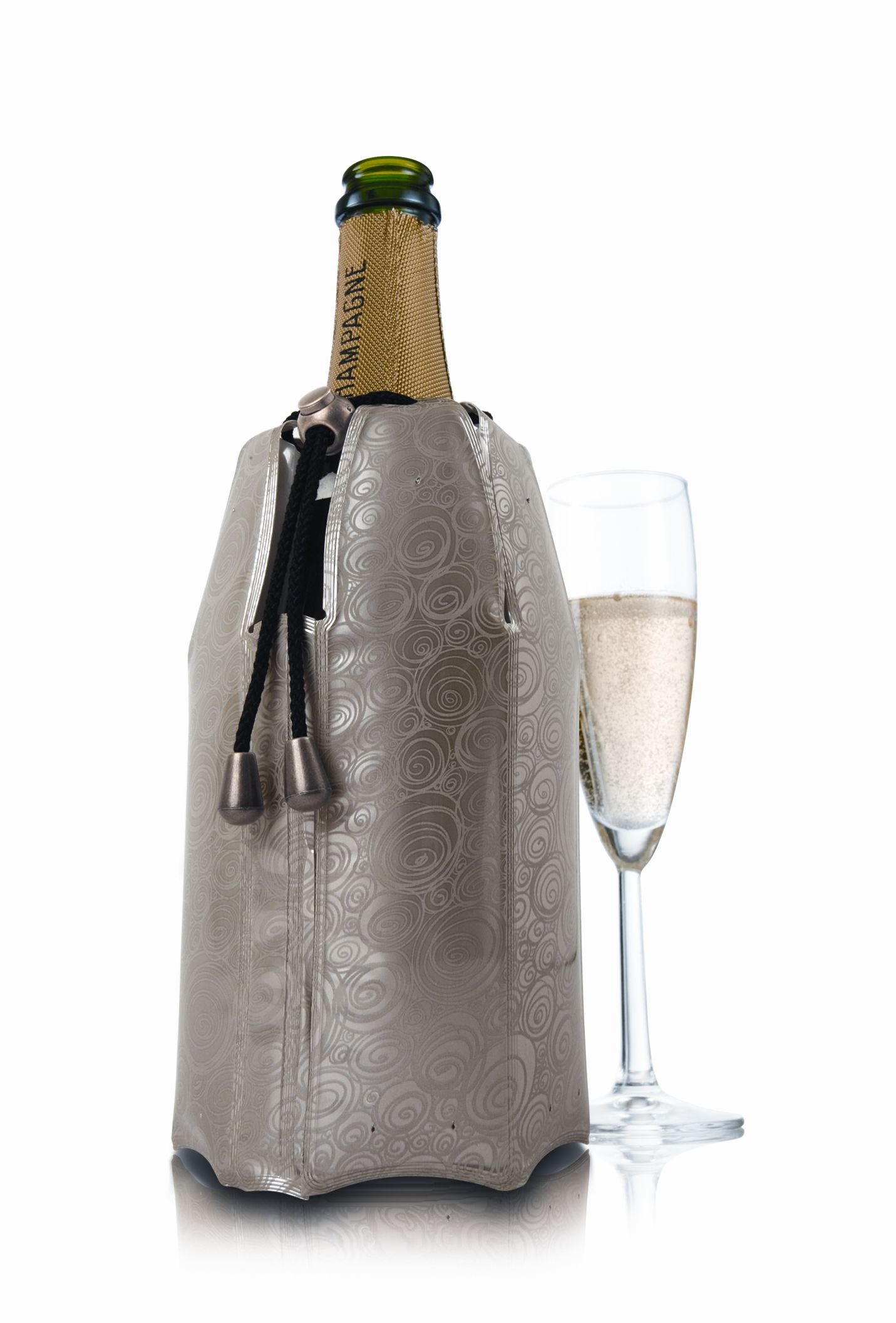 Weinflasche, Flaschenkühlbeutel, Champagnerflasche, Sektglas, Silberfarben