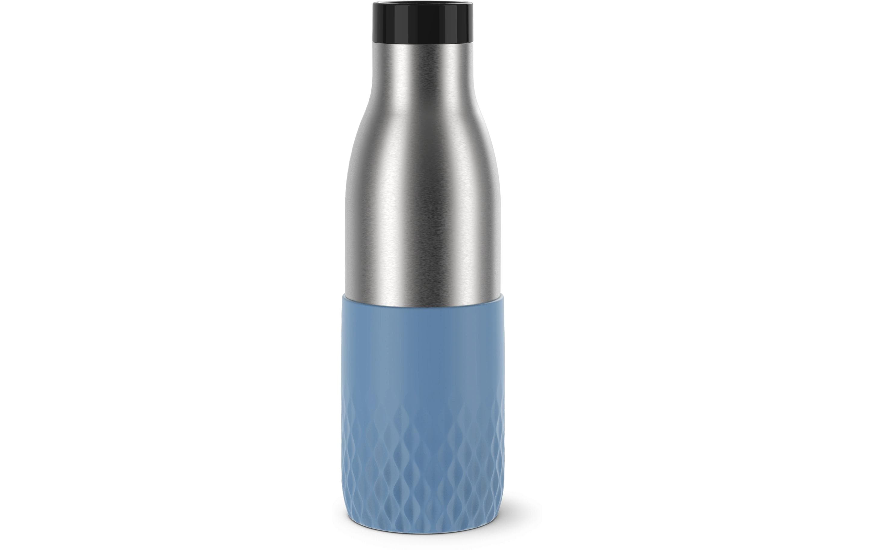 Thermosflasche, Stahl, Silber, Blau, Riffelung