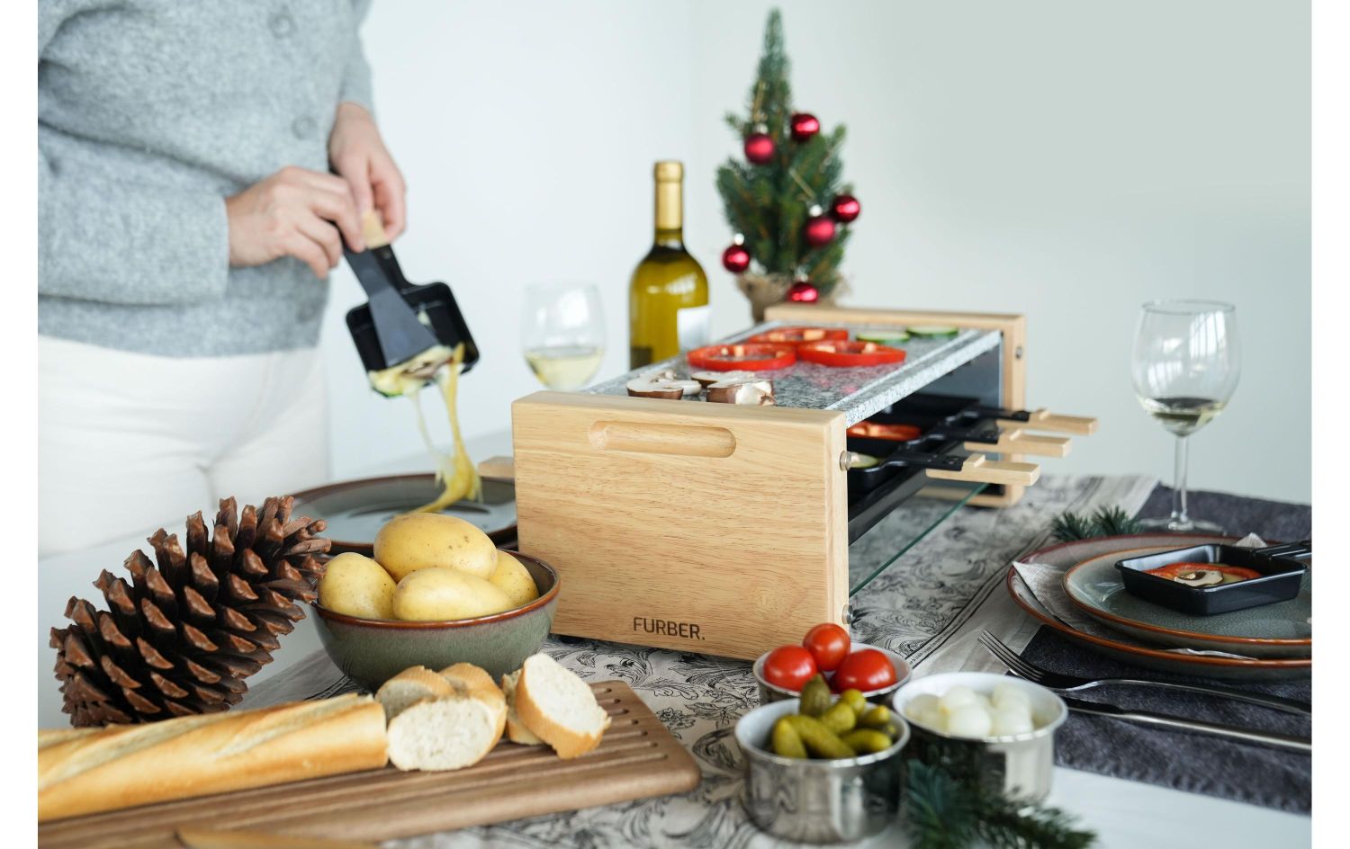 FURBER Raclette-Grill 6P Holz/Stein