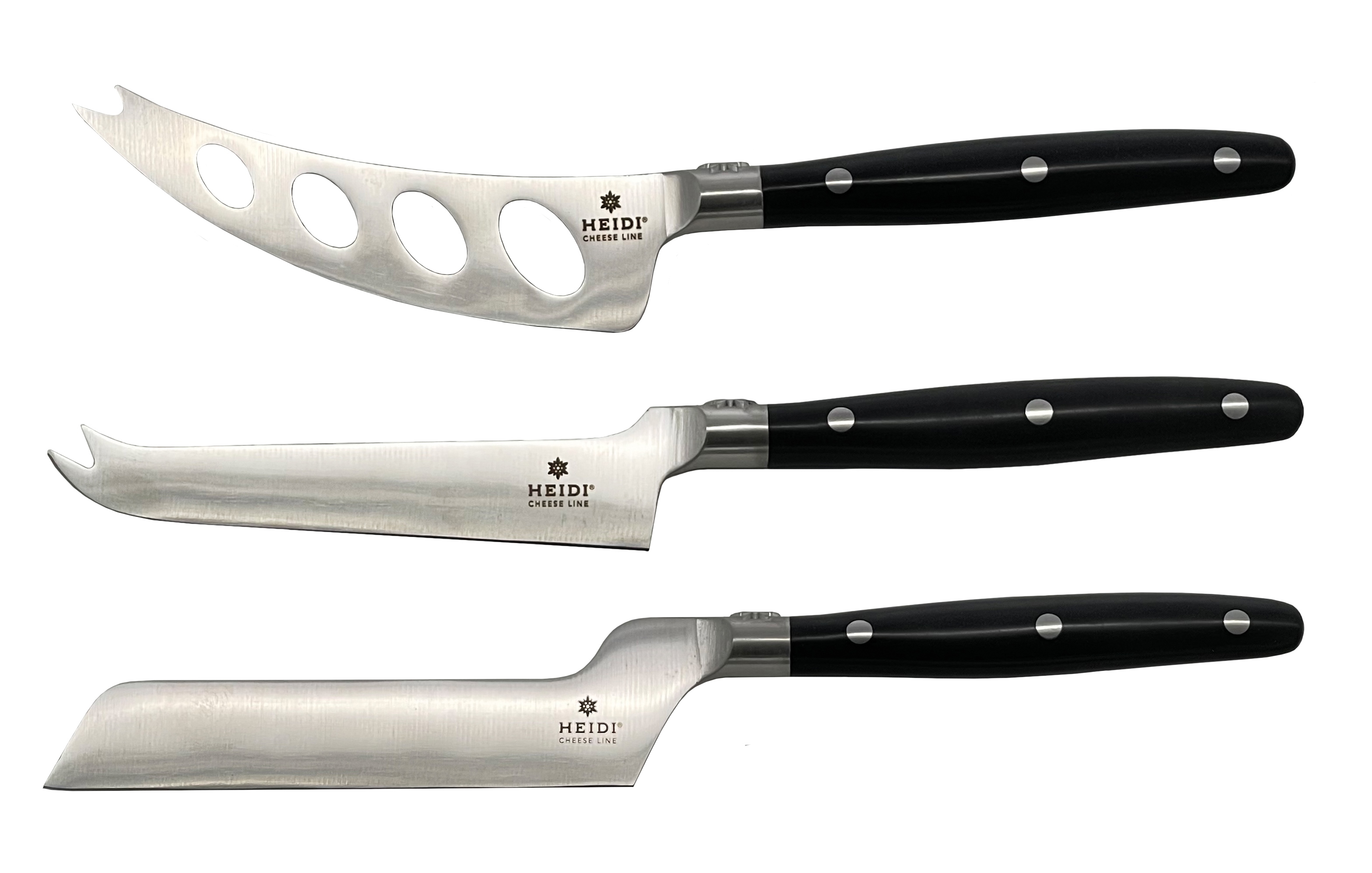 3er Set von Käsemessern mit Edelweiss-Kropf - Inhalt:  1 x Weichkäsemesser + 1 x Käsemesser Universal + 1x Hartkäsemesser