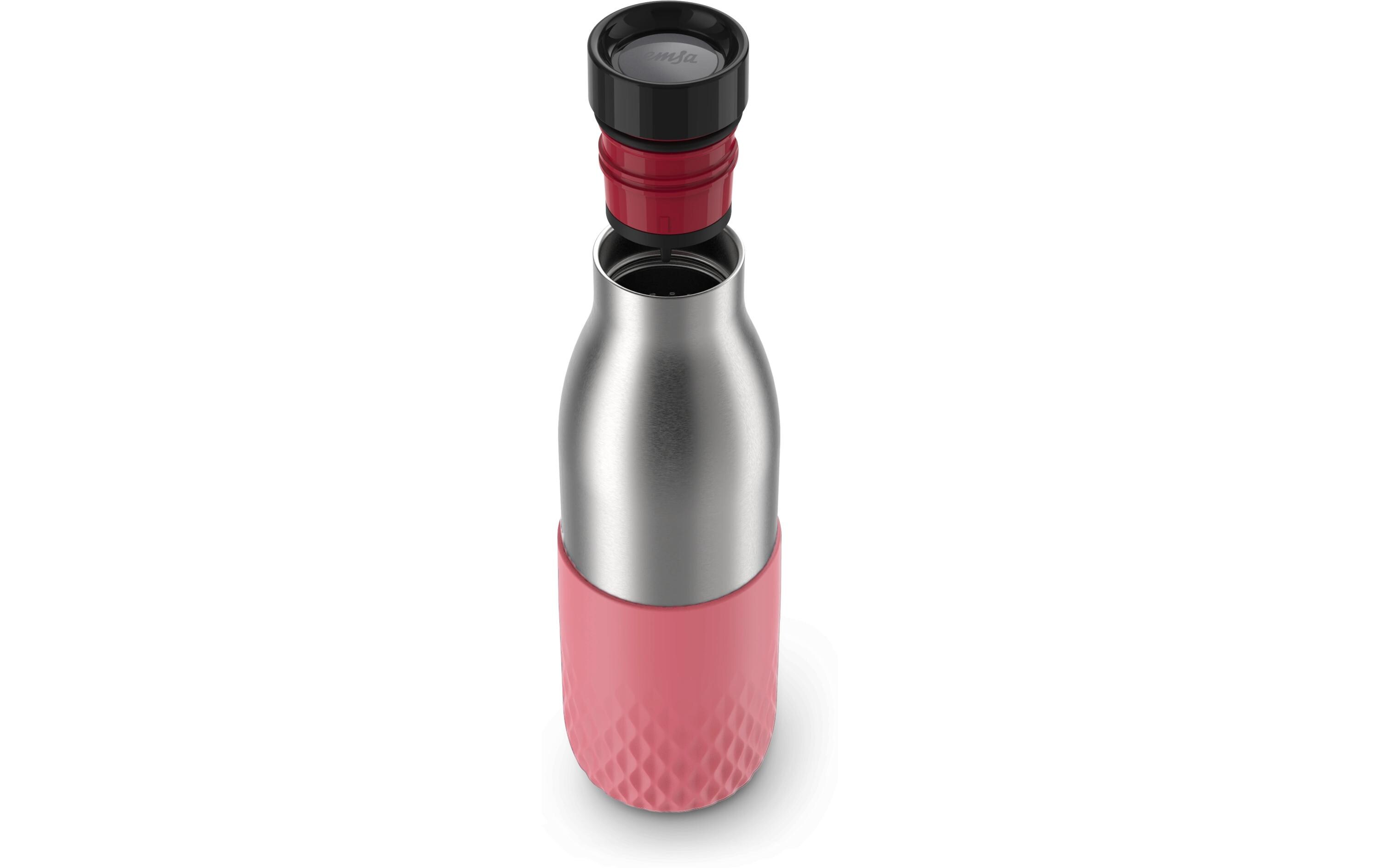Glasflasche, Metallflasche, pinker Griff, Drehverschluss, wiederverwendbare Flasche