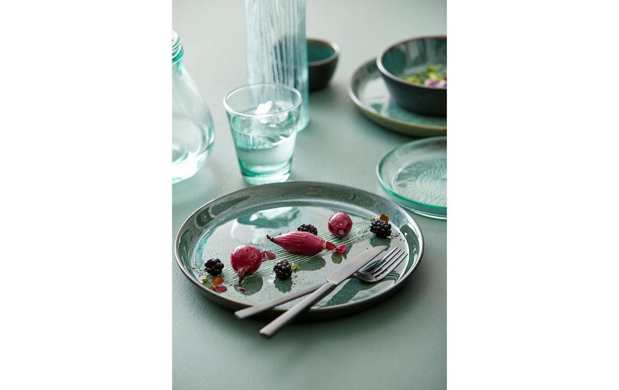 Tellerplatte, Beeren, Frucht, Besteck, Glasware