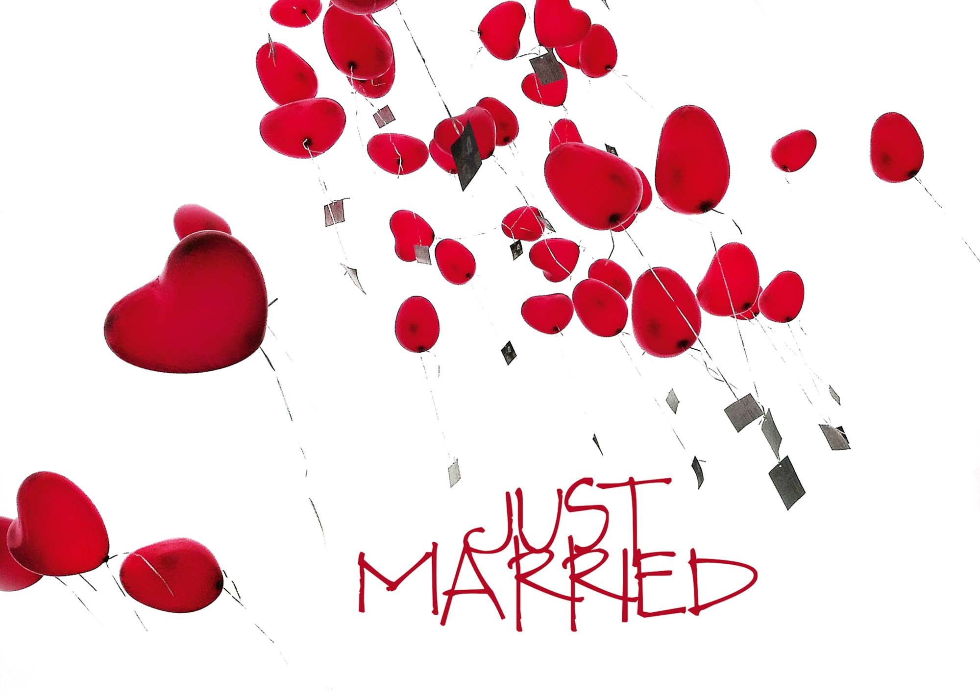 Just Married - Grusskarte mit Luftballons