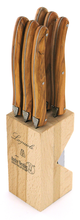 Olivenholz Messerblock mit 6 DEBUTANT COUNTRY Steakmessern