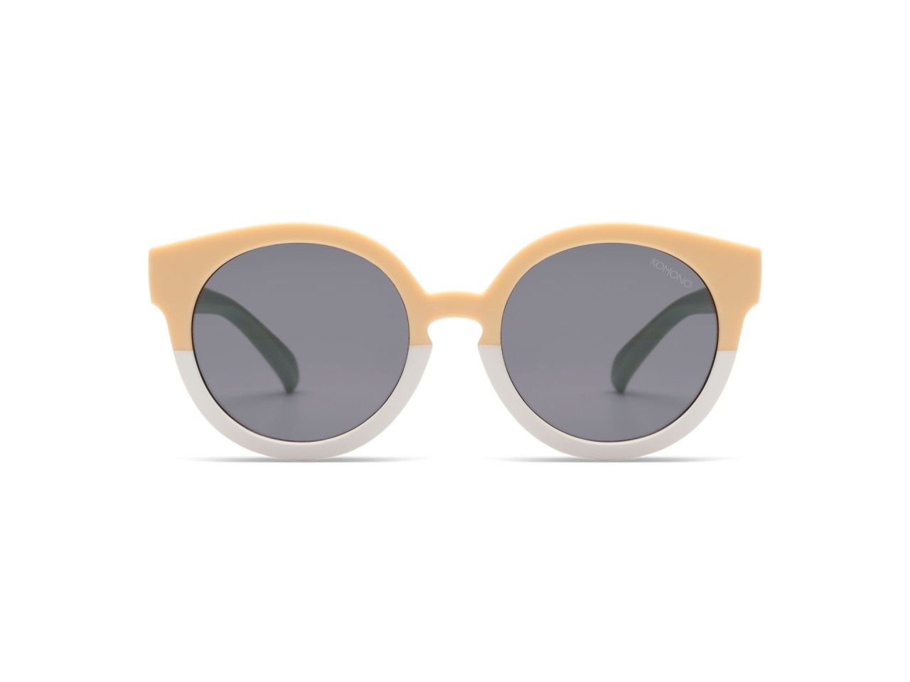 Sonnenbrille, runde Gläser, Klarrahmen, peach, graue Gläser