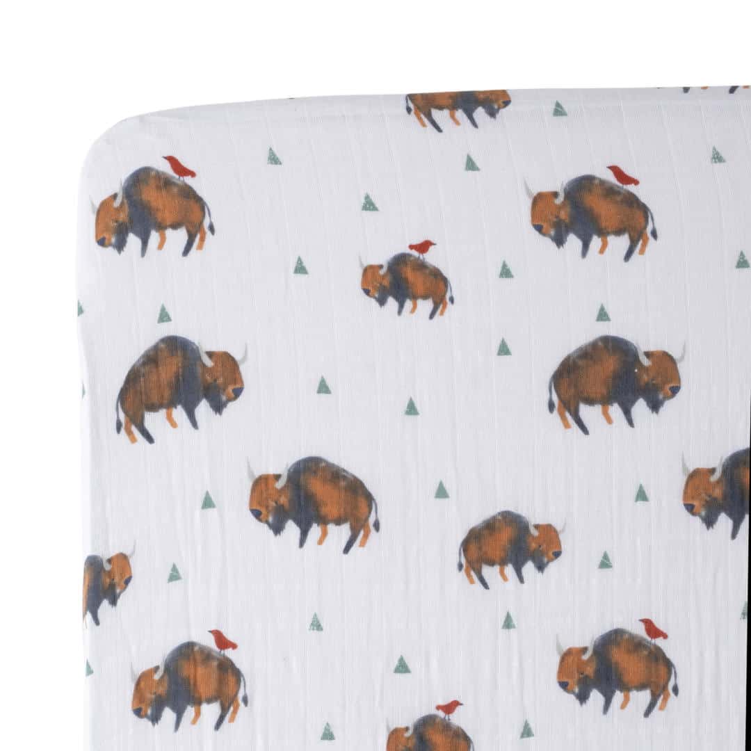Cotton Muslin Crib Sheet - Bison