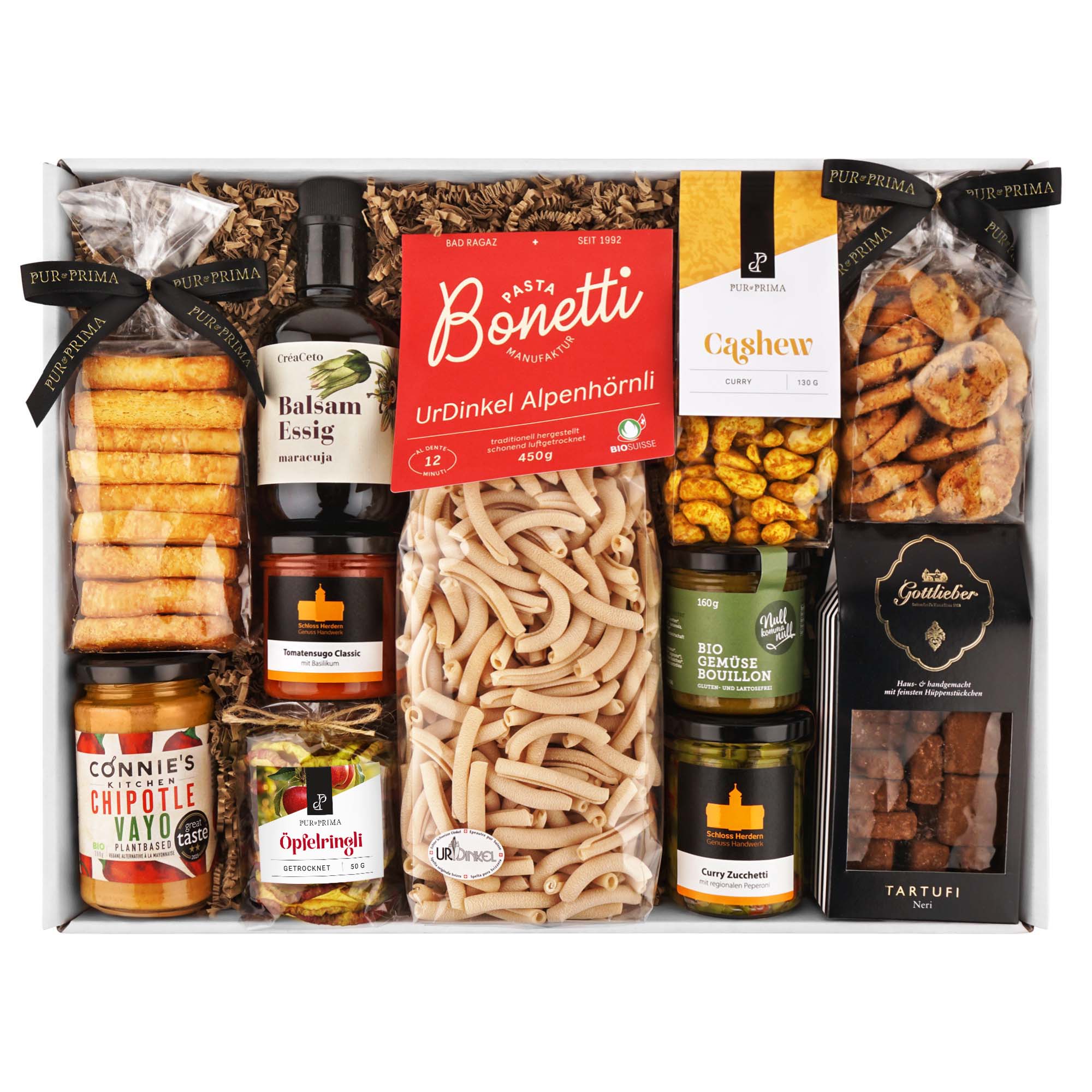 Präsentkorb, Lebensmittelkorb, Nudeln, Pasta, Snacks