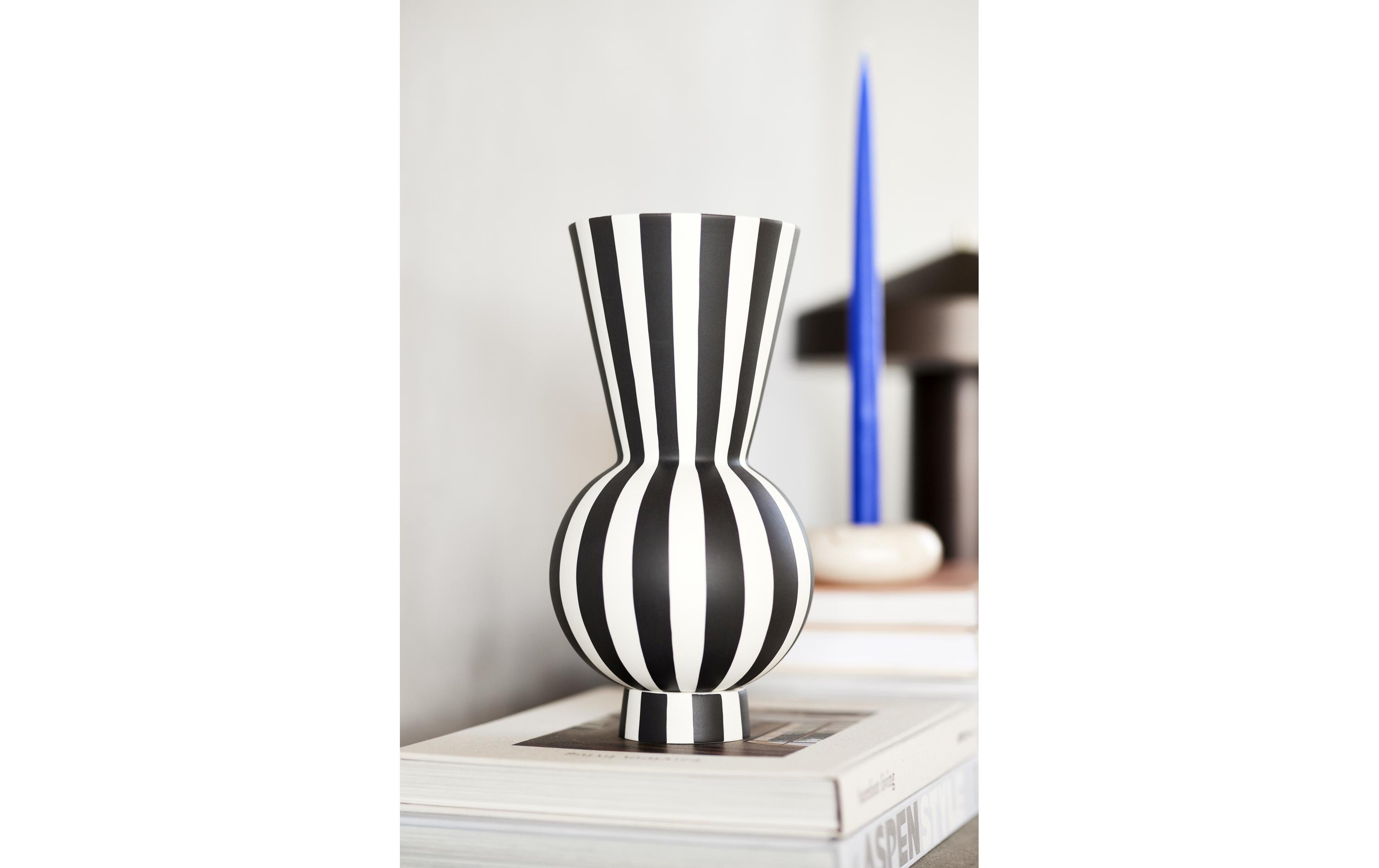 OYOY Vase Toppu Rund, weiss/schwarz