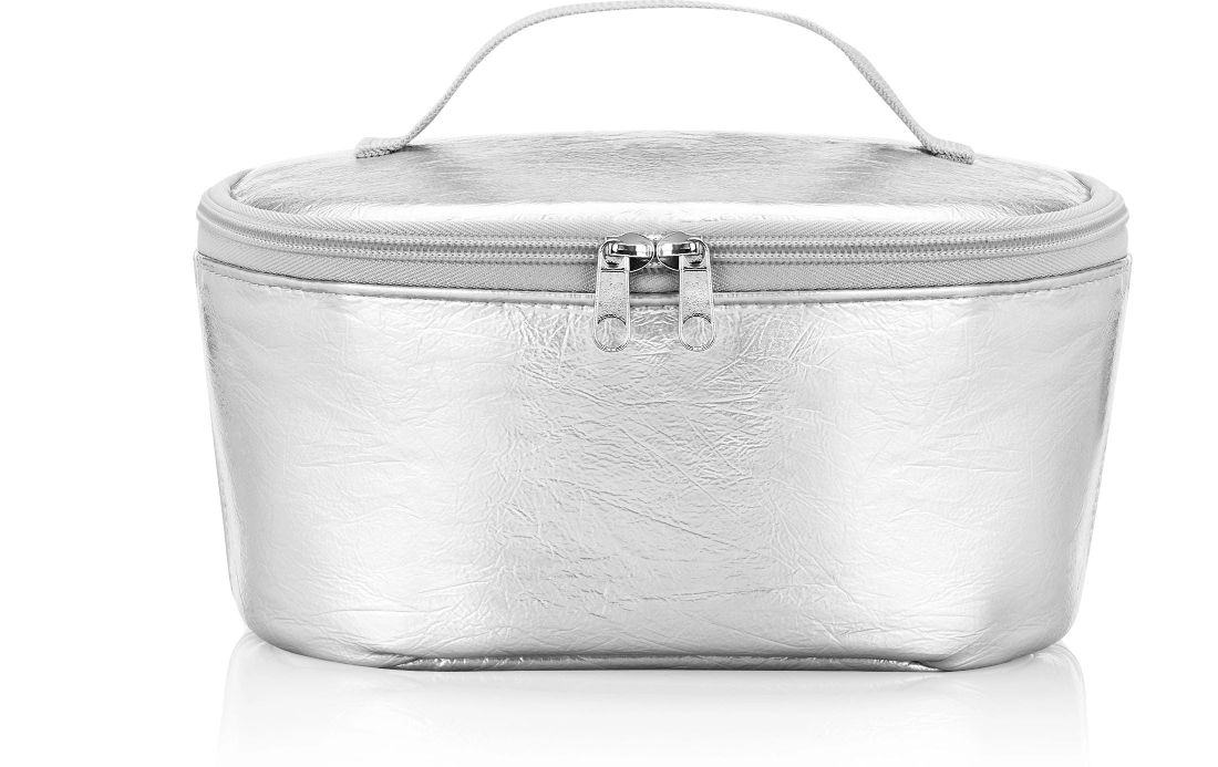 Kosmetiktasche, Make-up Tasche, Silber, Reißverschluss, Tragegriff