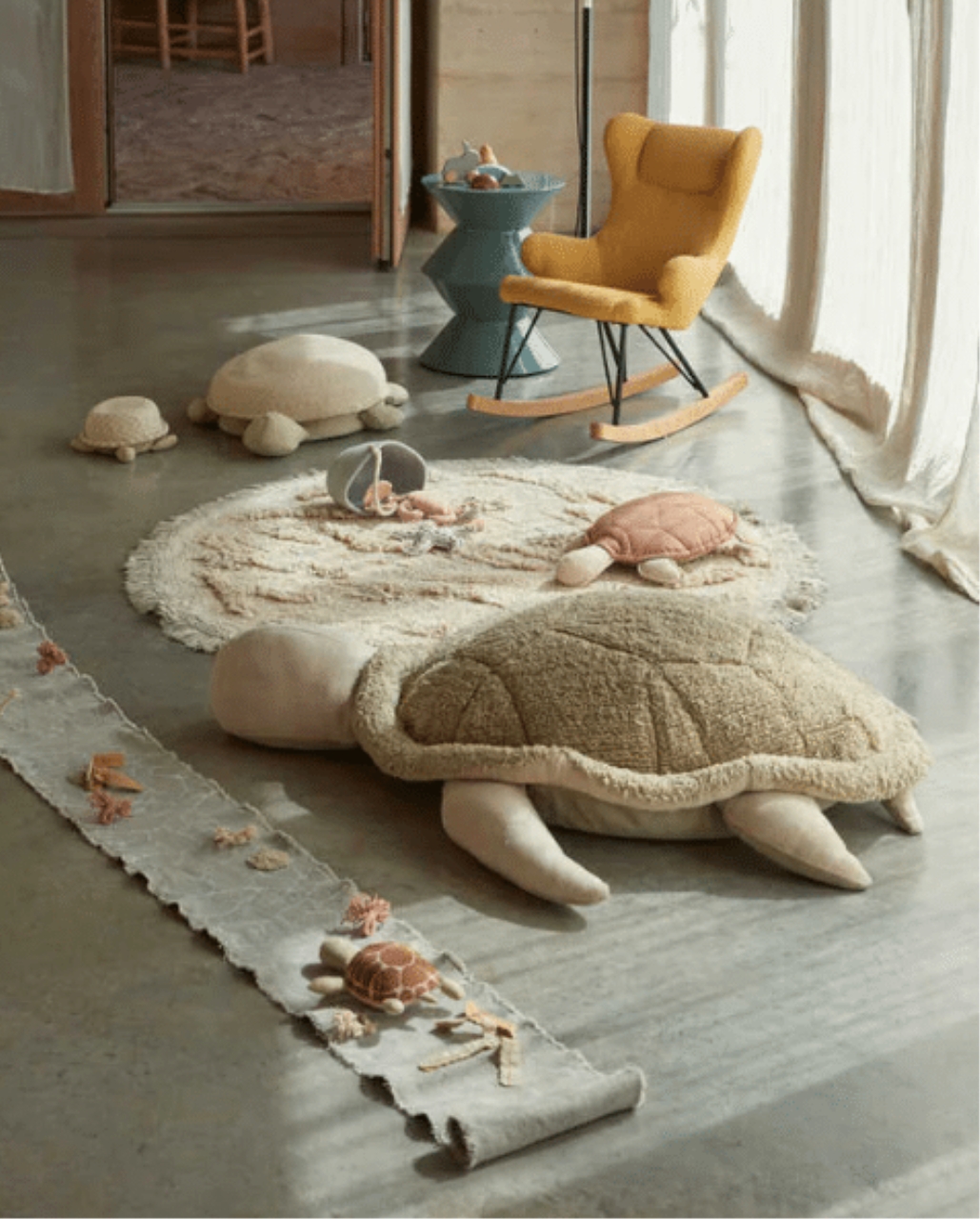 Dekoration für Zuhause, Teppich, Kissen, Stuhl, Schildkröte