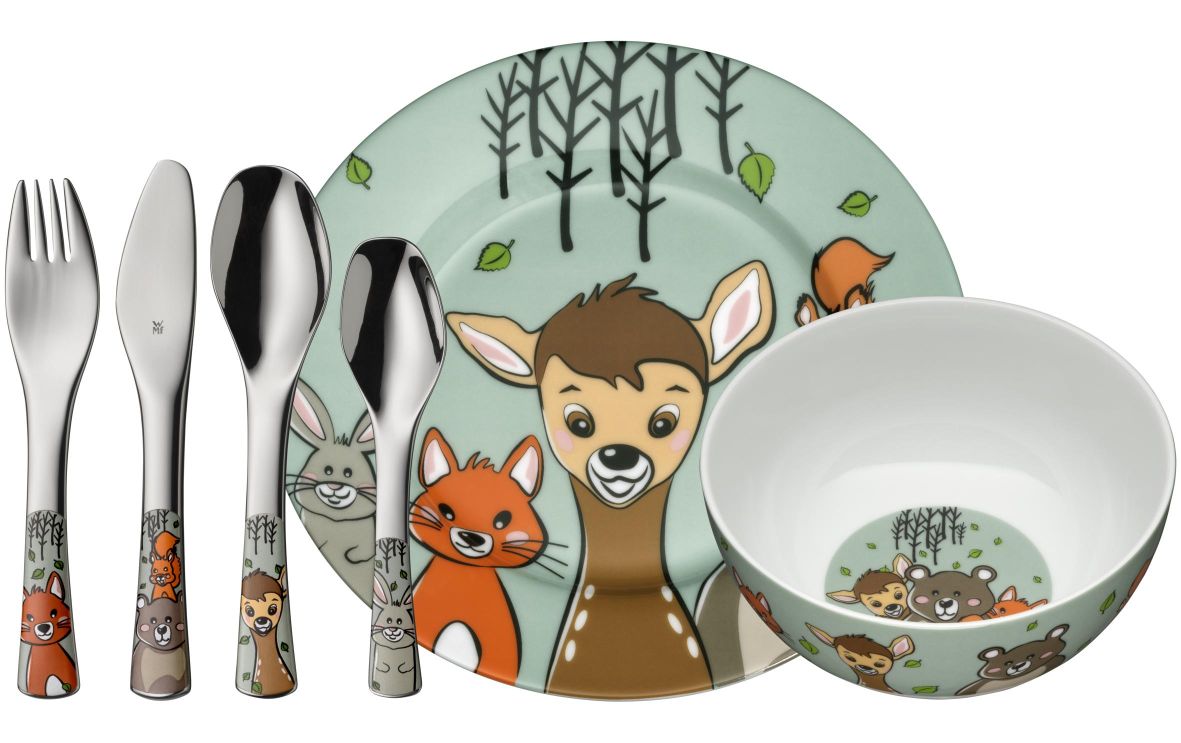 WMF Kinderbesteckset Forest Friends Besteck, Gabel, Löffel, Mahlzeit, Gesicht