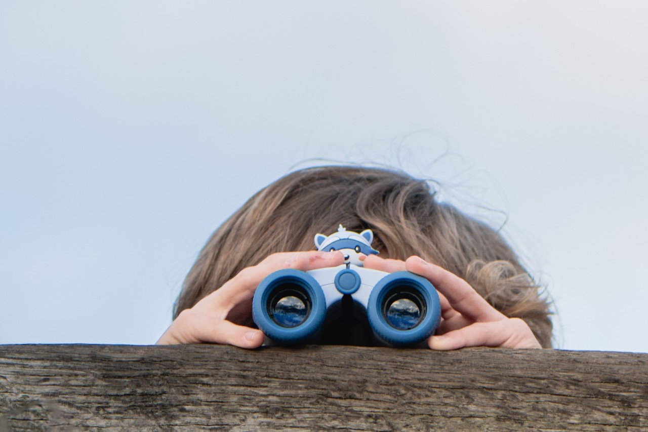 Fernglas, Spielzeug, Kinder, Blinzelnde Perspektive, Holzbrett