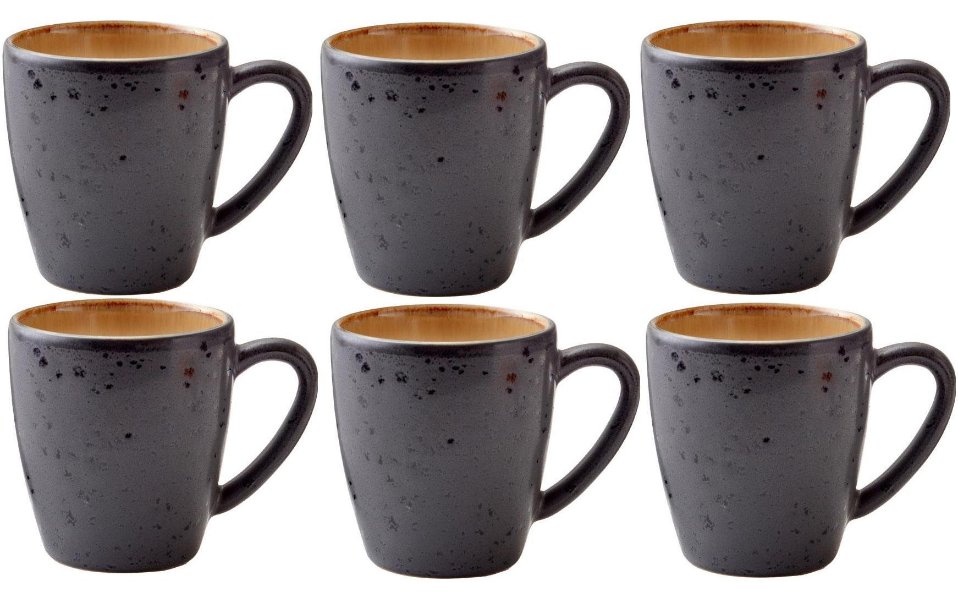 Becher, Kaffeebecher, Steingut, grau, 6er-Set