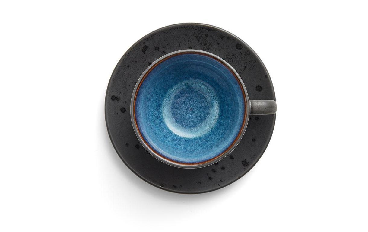 Tasse, Becher, Keramik, Blaues Innenfinish, Schwarz plattert