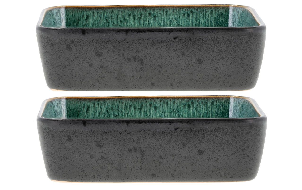 Garten-Schale, Dunkelgrau, Grün Innen, Keramikkessel, Zweier-Set