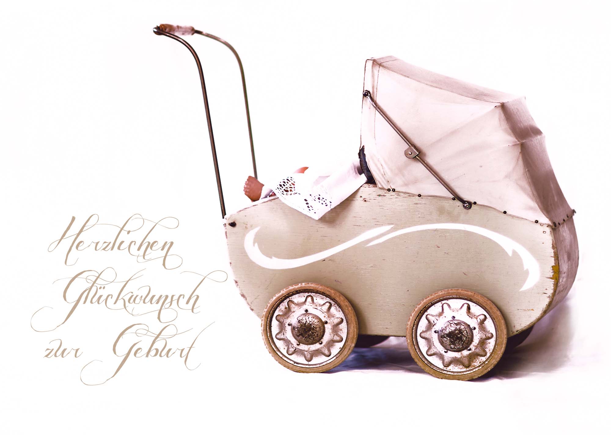 Zur Geburt - Grusskarte mit Kinderwagen