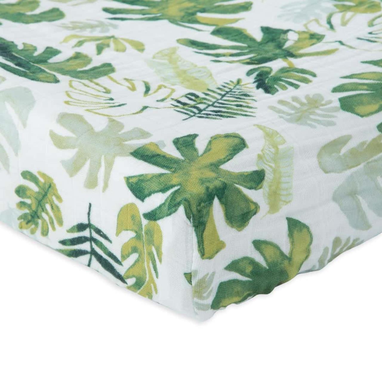 Baumwoll-Muslin Überzug für Wickelunterlage Tropical Leaf