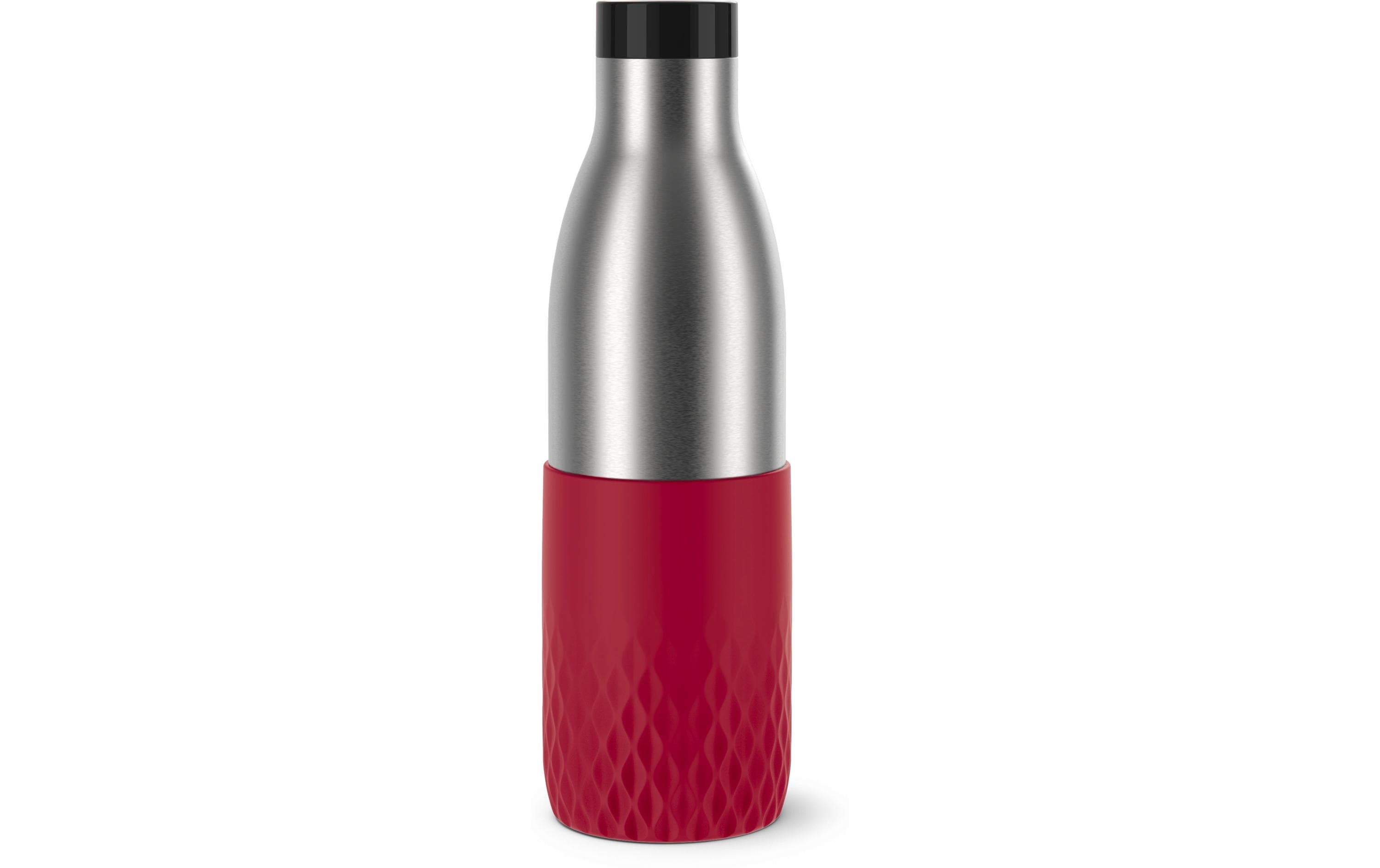 stainless steel bottle, metal bottle, red grip, twist cap, hydration bottle