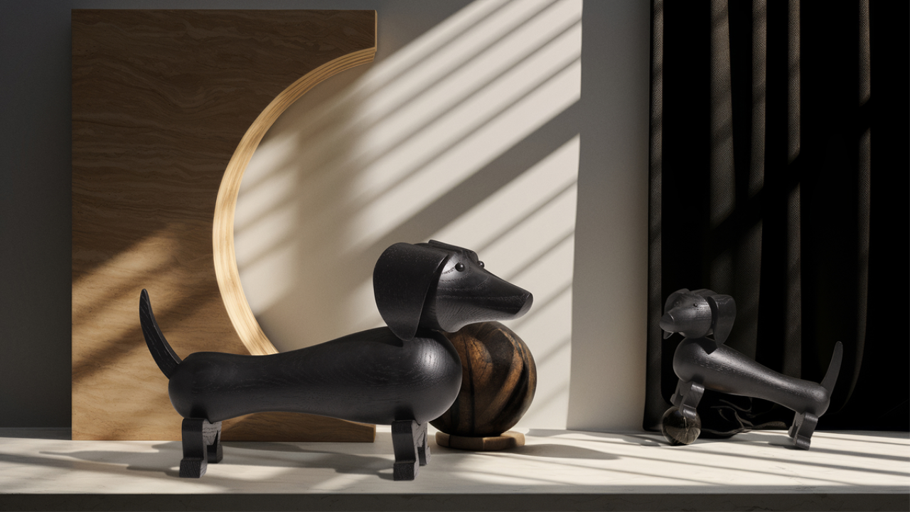 Hund klein, 11cm, dunkel gebeizte Eiche