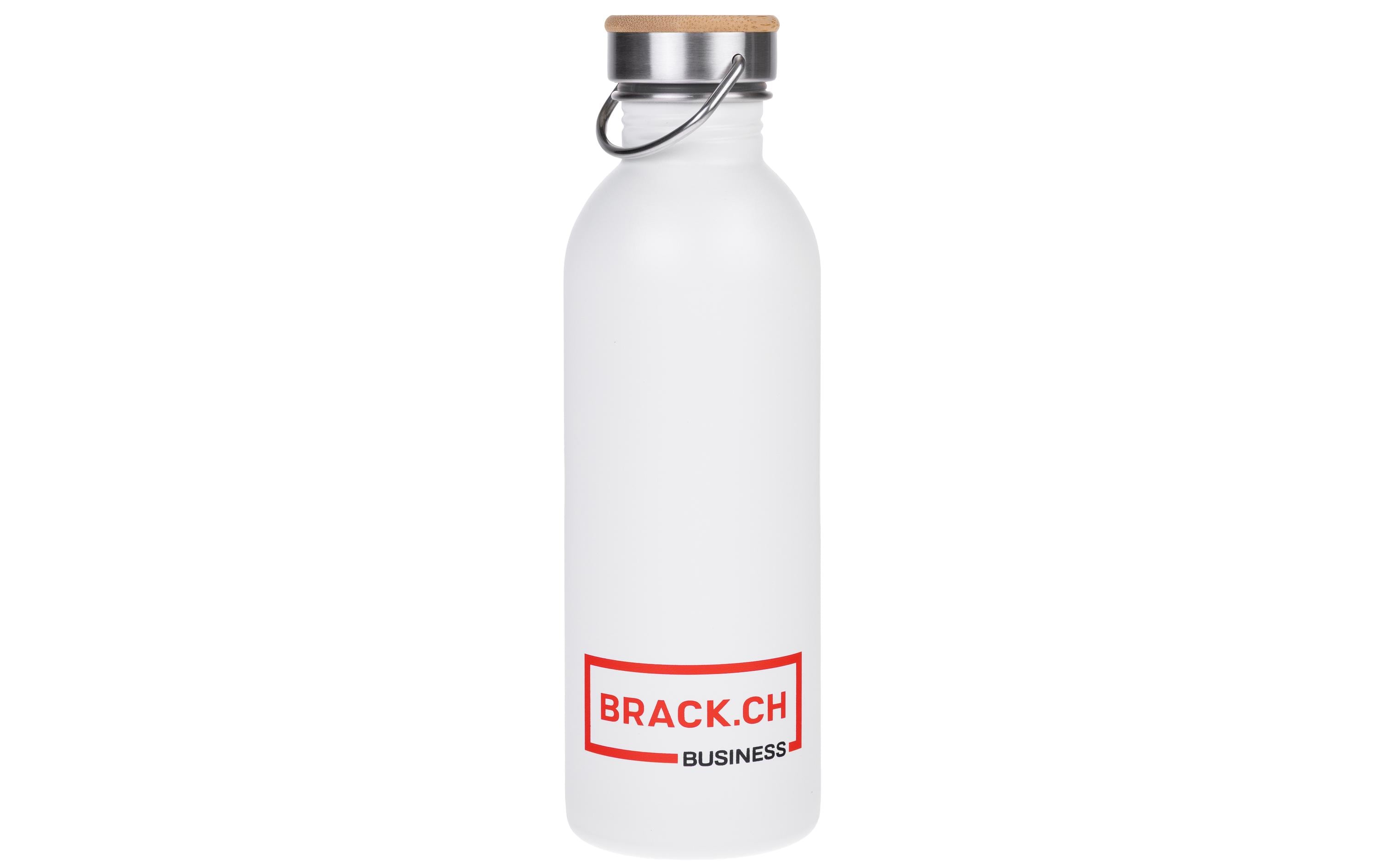 Flasche, Stahl, Weiß, Korkdeckel, Brack.CH Logo