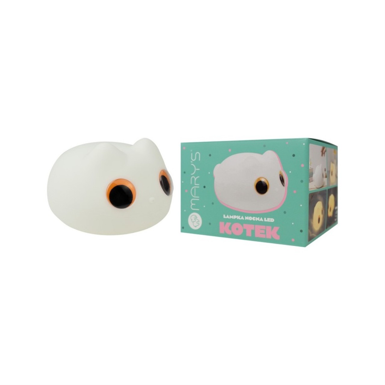 Kotek, LED-Lampe, Nachtlicht, Süßes Tier, Weiß/orange Augen