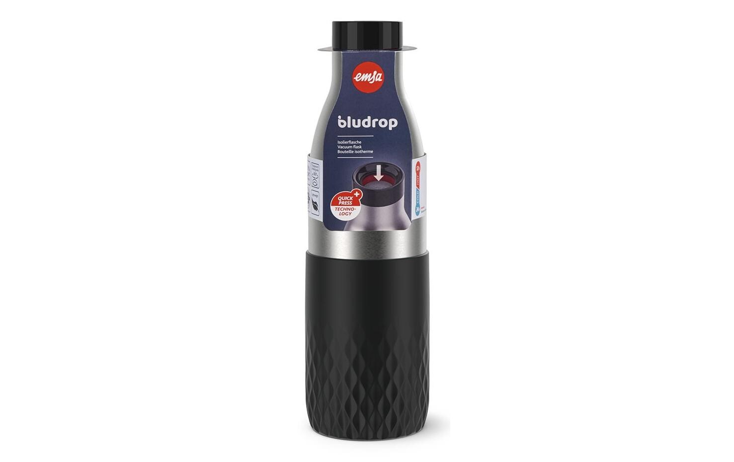 Vakuumflasche, Isolierte Flasche, Edelstahl, Schwarzer Griff, Diamantmuster