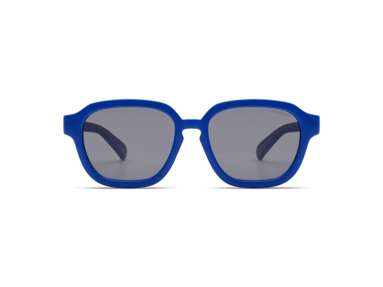 Sonnenbrille, Kunststoffrahmen, runde Form, graue Gläser, blauer Rahmen