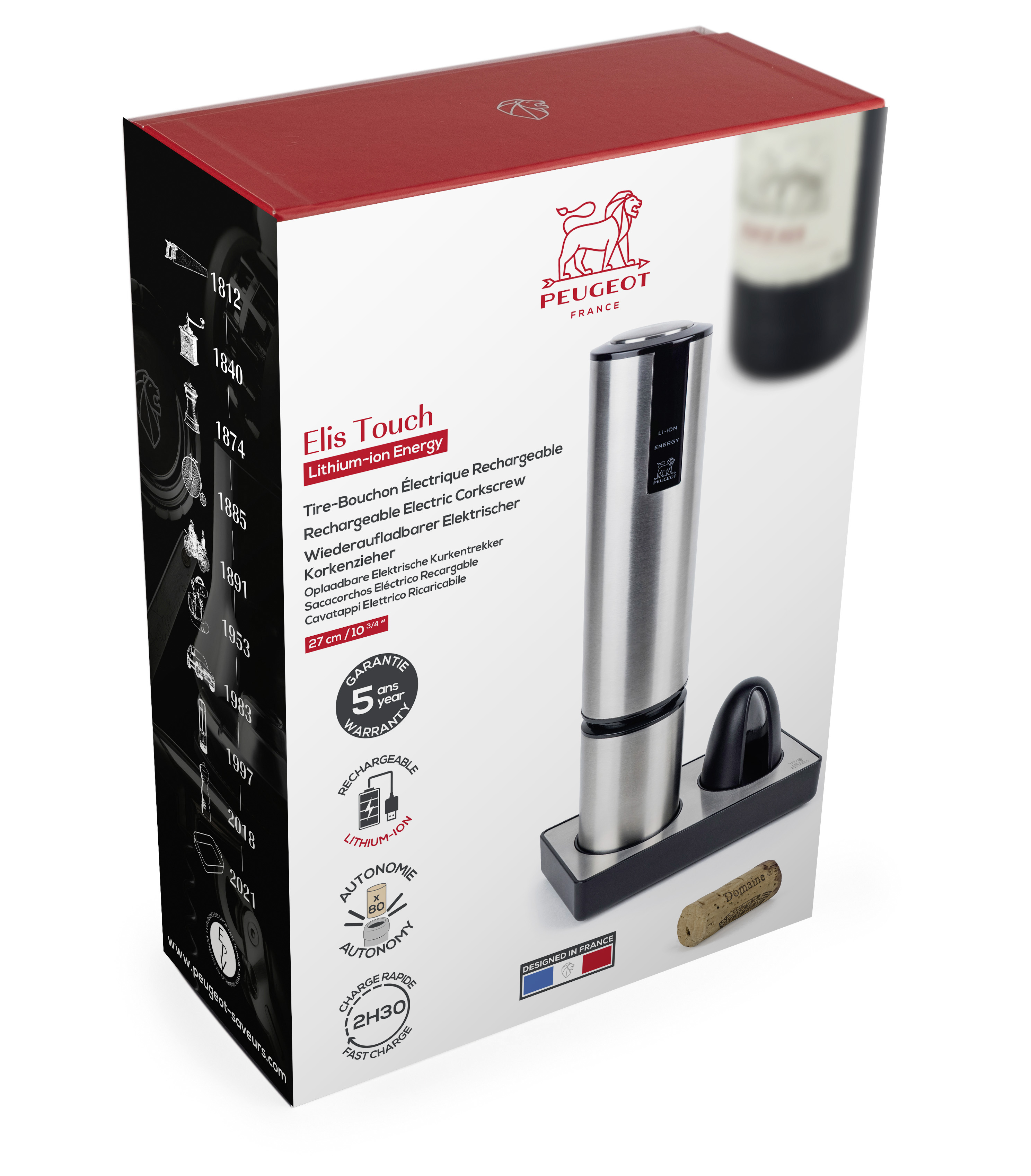 ELIS TOUCH Elektrischer Korkenzieher mit Lithiumbatterie, Silber