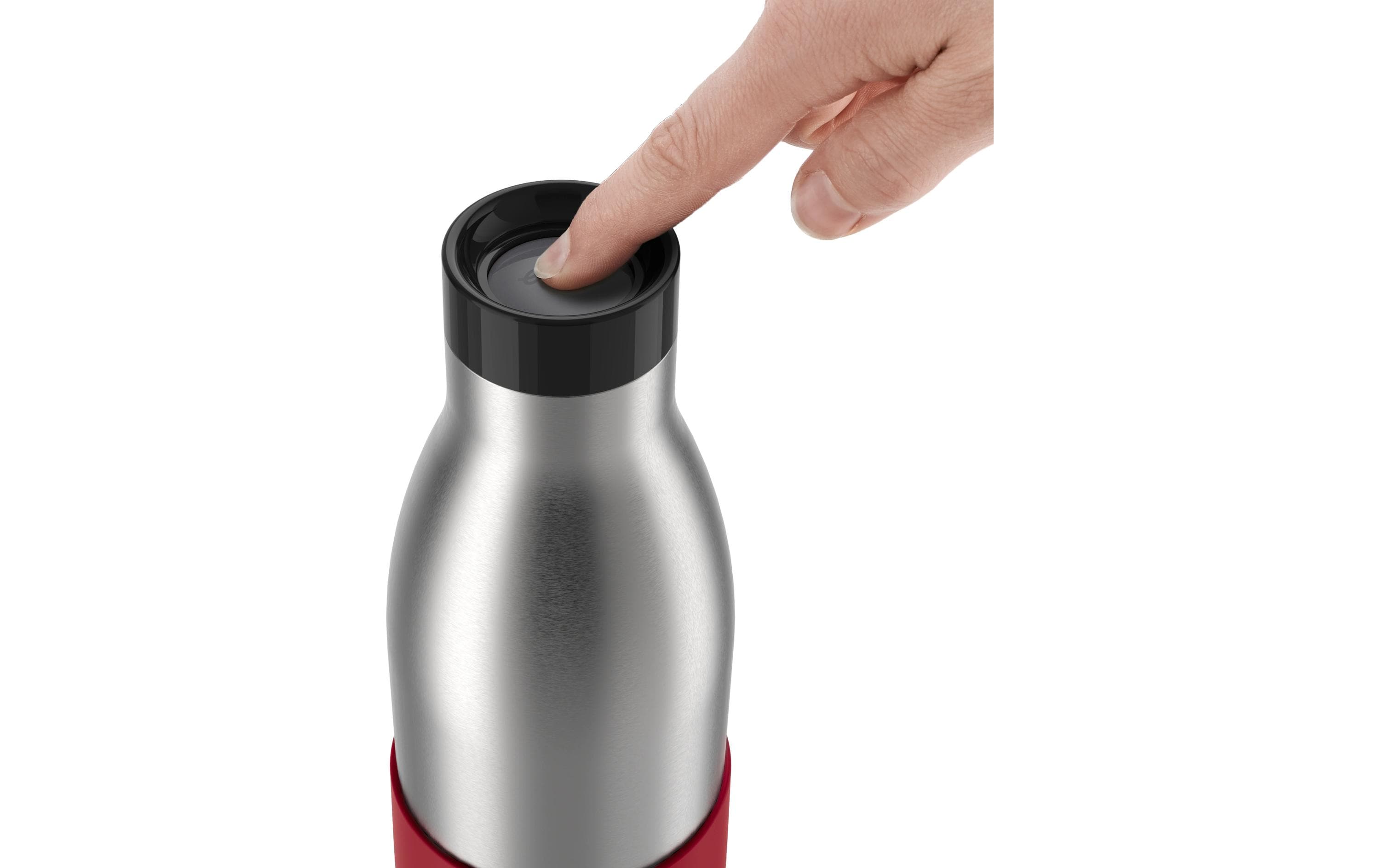 Isolierflasche, Stahl, Trinkflasche, Druckknopf, silber