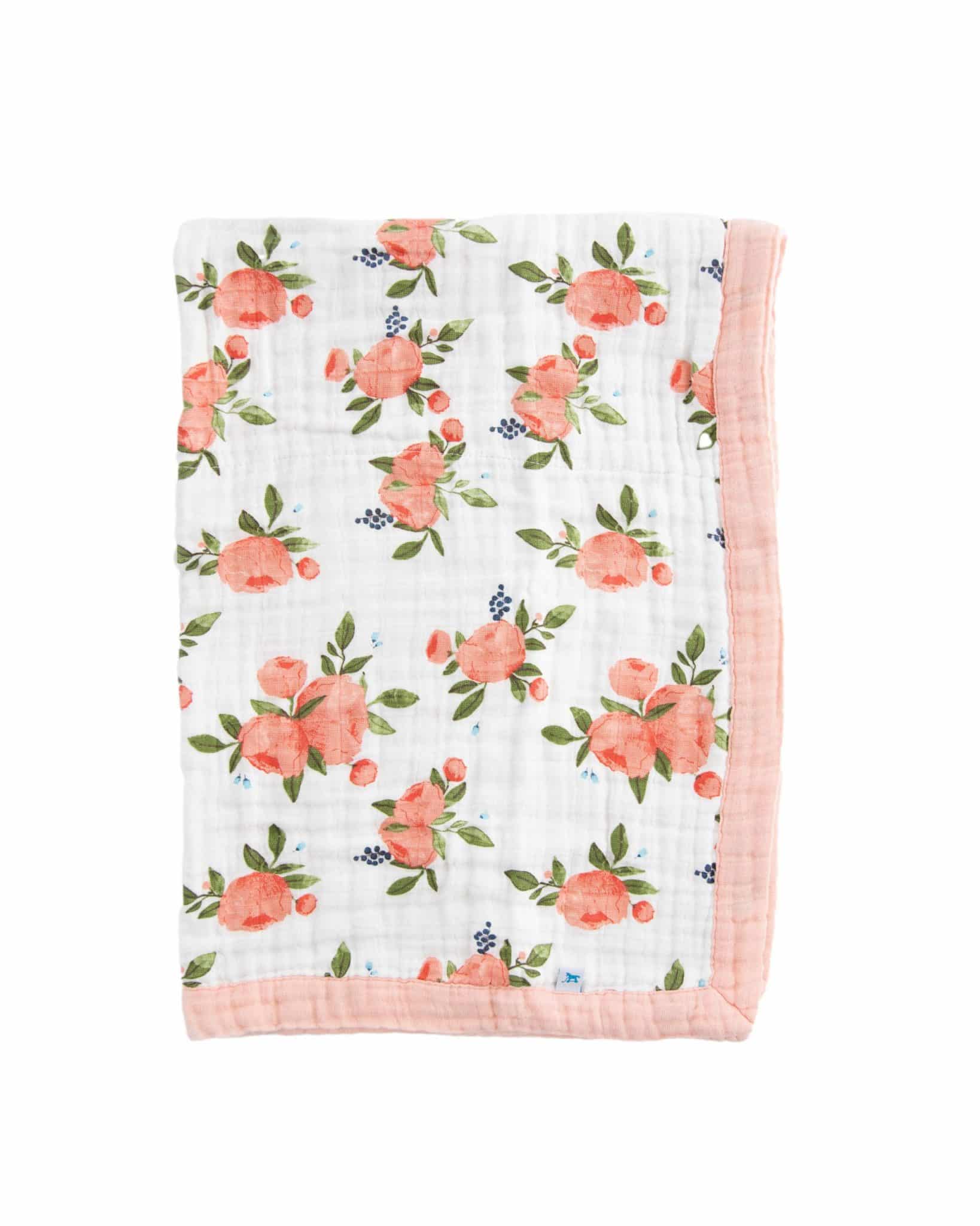 Cotton Muslin Baby Blanket - Watercolor Roses