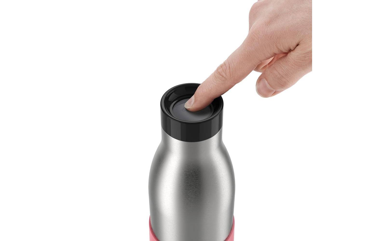 Trinkflasche, Stahl, Schwarz, Druckknopf, Kappe