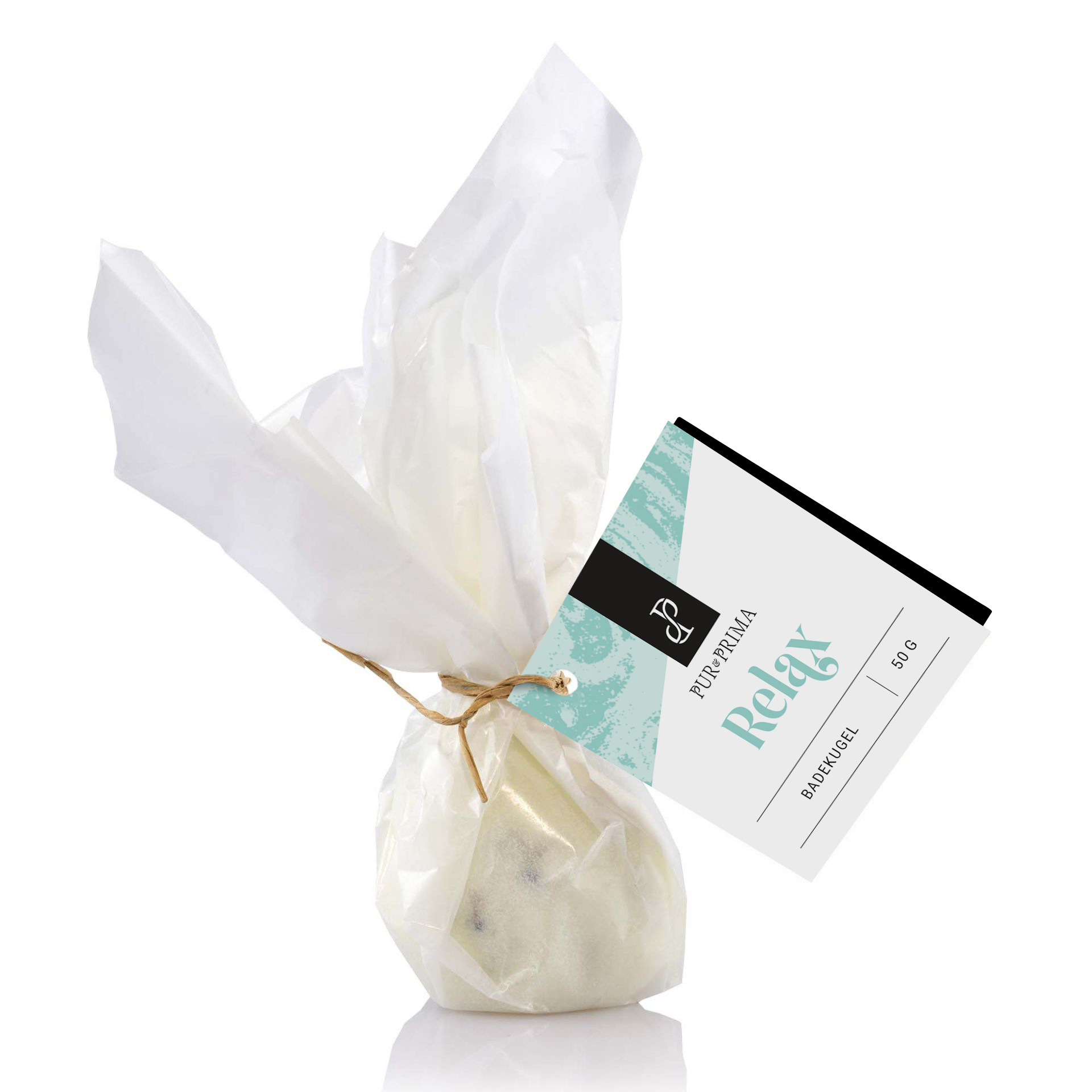 Badekugel "Relax", 50g Tasche, Plastik, Visitenkarte, Papier, Text