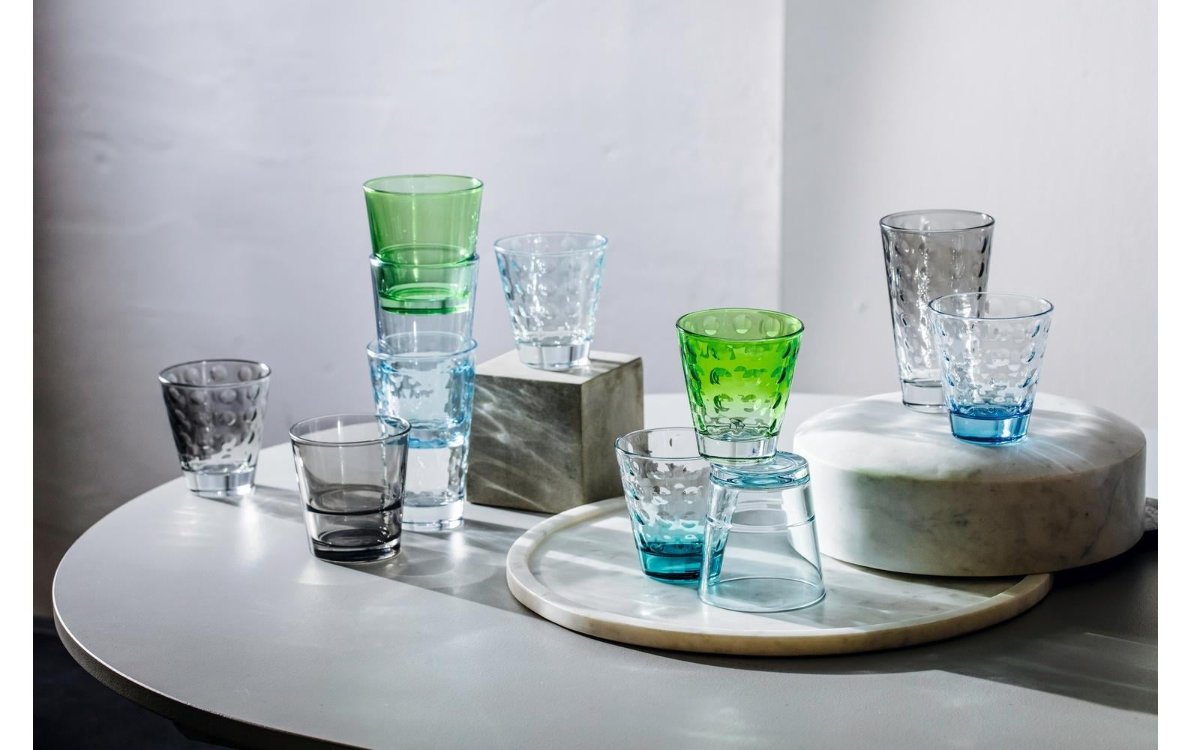 Leonardo Trinkglas Optic Pastell, mehrfarbig, 300ml Moebel, Tabelle, Tischplatte, Glas