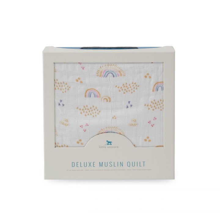 Deluxe Muslin Quilt - Rainbows & Raindrops
