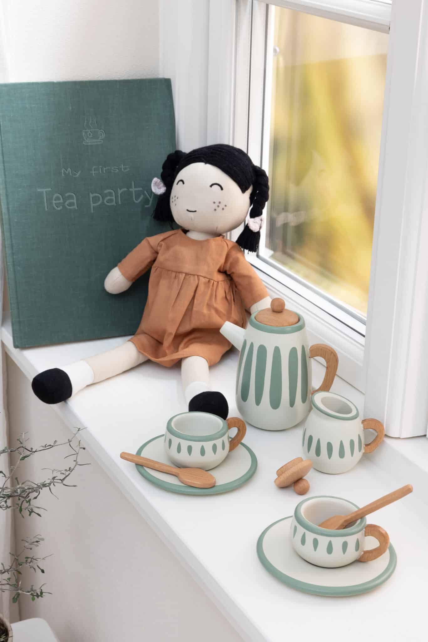 Tee-Set aus Holz, classic white / sage