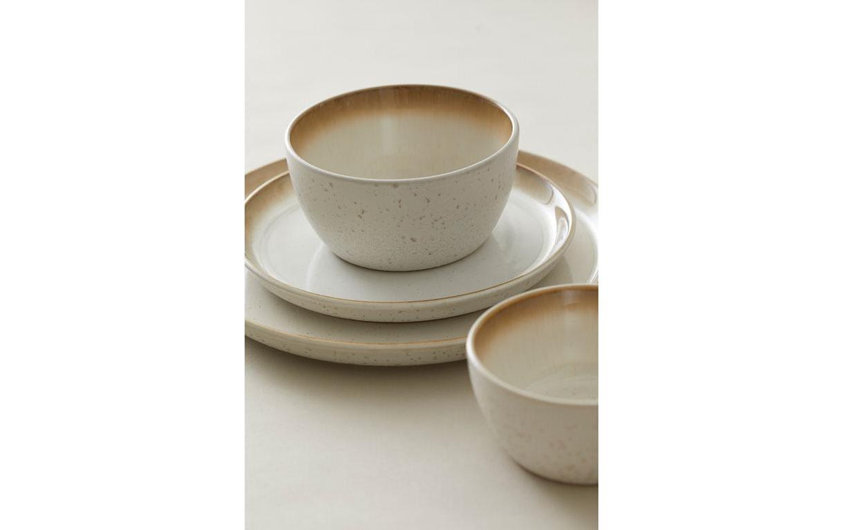 Teller, Tassen-Set, Beige, Steinzeug, Porzellan-geschirr