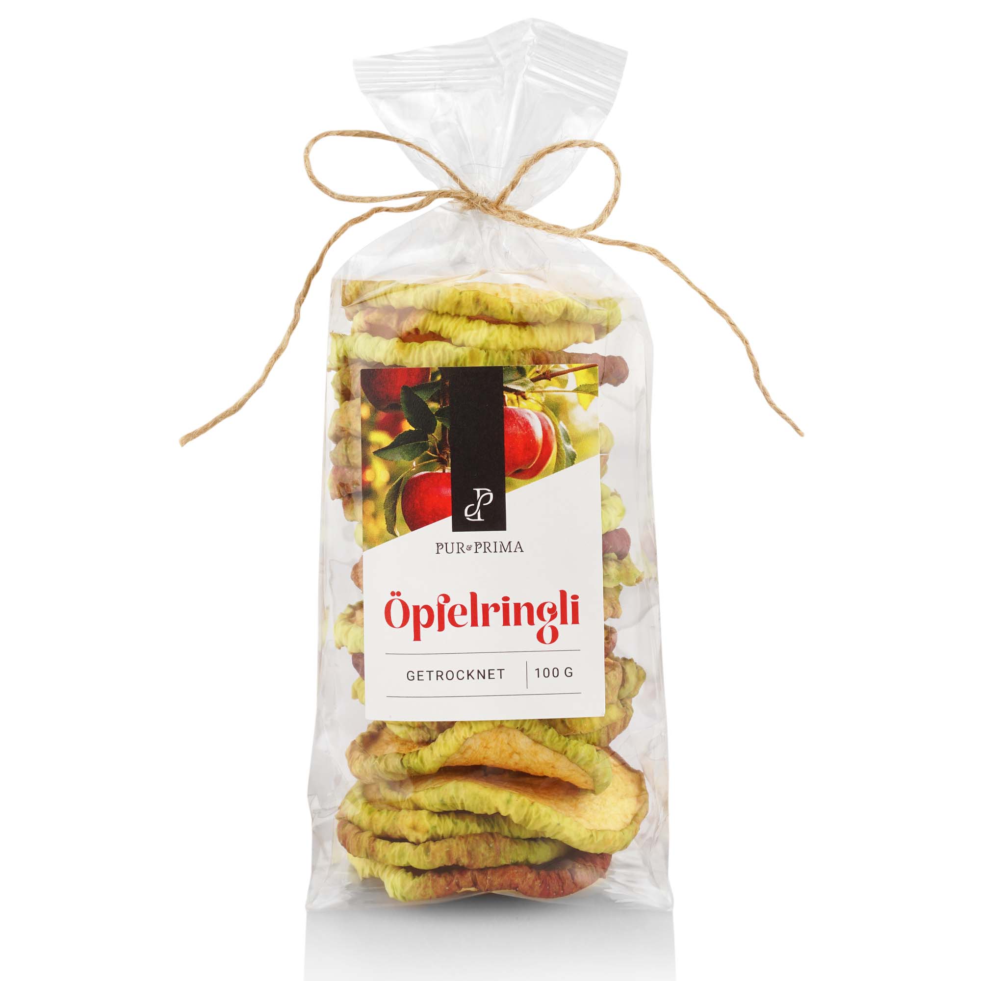 getrocknete Äpfel, Apfelringe, Snack, 100 g, Paket