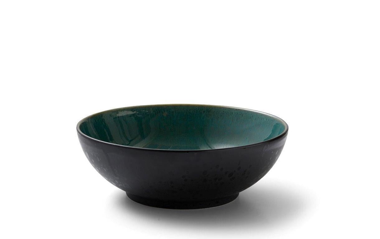 Schüssel, Porzellan, Schwarz, Grün innen, Tetalichtes Muster
