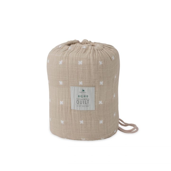 Big Kid Cotton Muslin Quilt - Taupe Cross