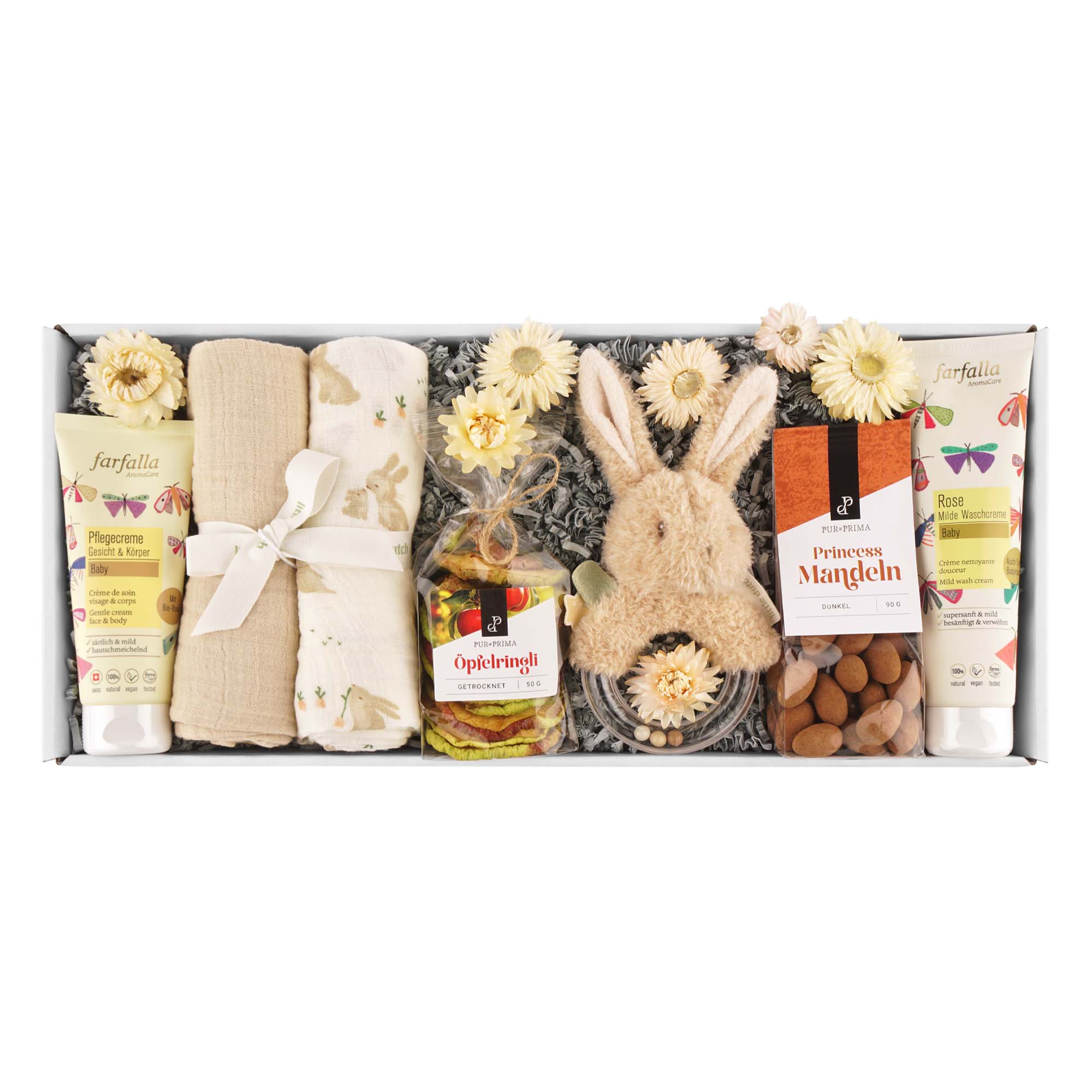 Geschenkset, Kuscheltier, Mandeln, Waschset, Naturfarben