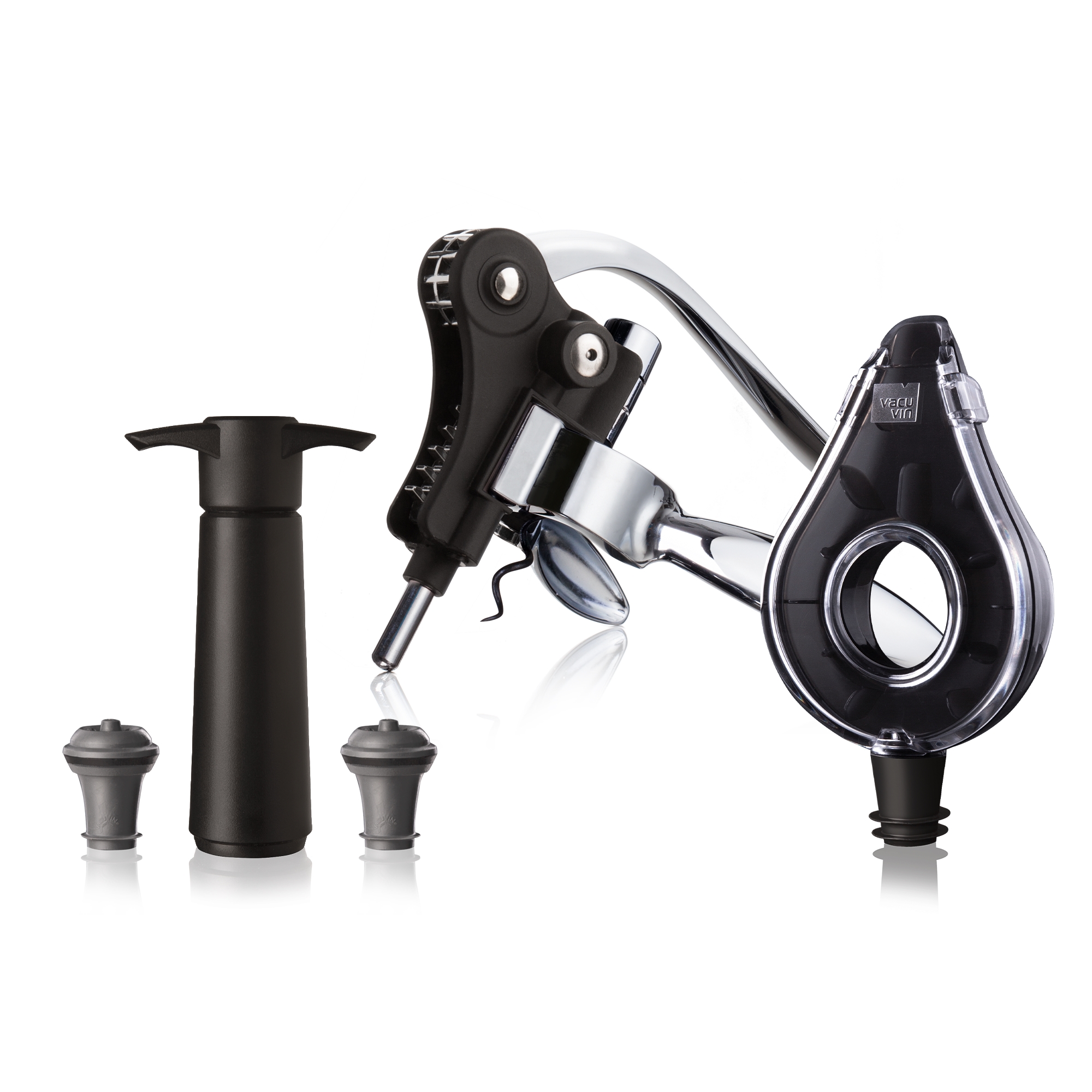 Wine Set Air Deluxe 5 Stk.(Hebelkorkenzieher Zange - Weinbelüfer - Wine Saver Pumpe + 2 Zapfen)