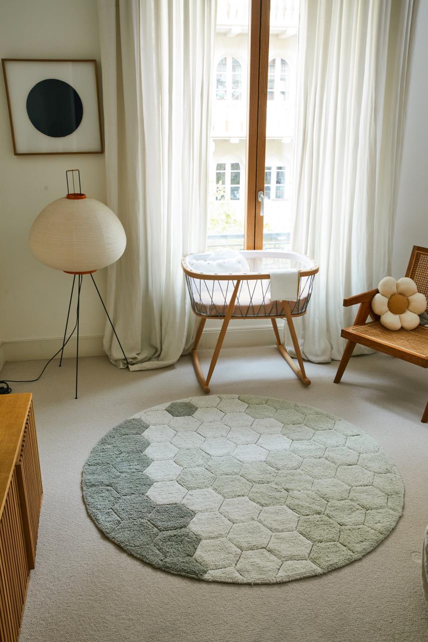 Runder Teppich Honeycomb, Salbeiblau/Elfenbein/Hellblau