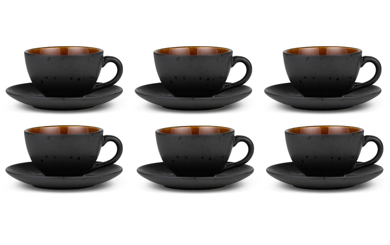 tassen-set, kaffeeset, espresso-tassen, schwarz-keramik, sechs-tassen-kombination