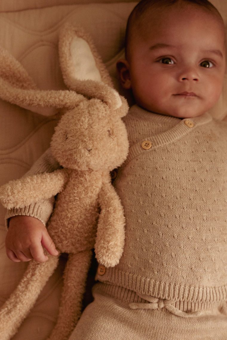 Baby, Rattle, Bodysuit, Knitted, Toy, Hase, Beige, Säugling