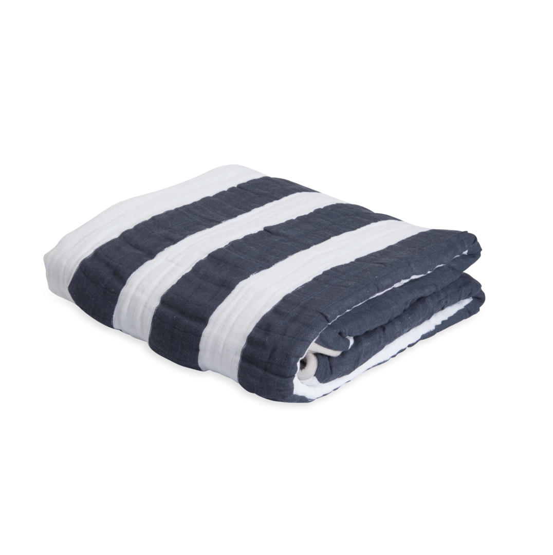 Cotton Muslin Quilt - Navy Stripe