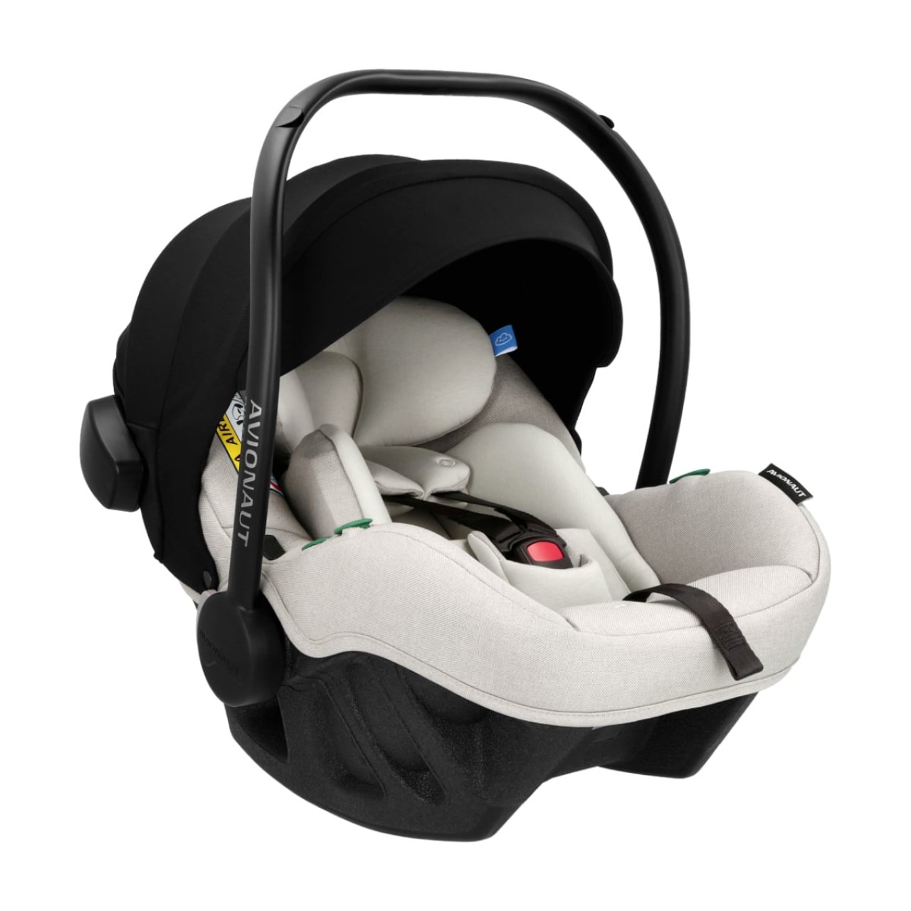 Baby-Autositz, Sitz für Neugeborene, Tragetasche Auto-Sitz, schwarzer Grund, beige Polsterung