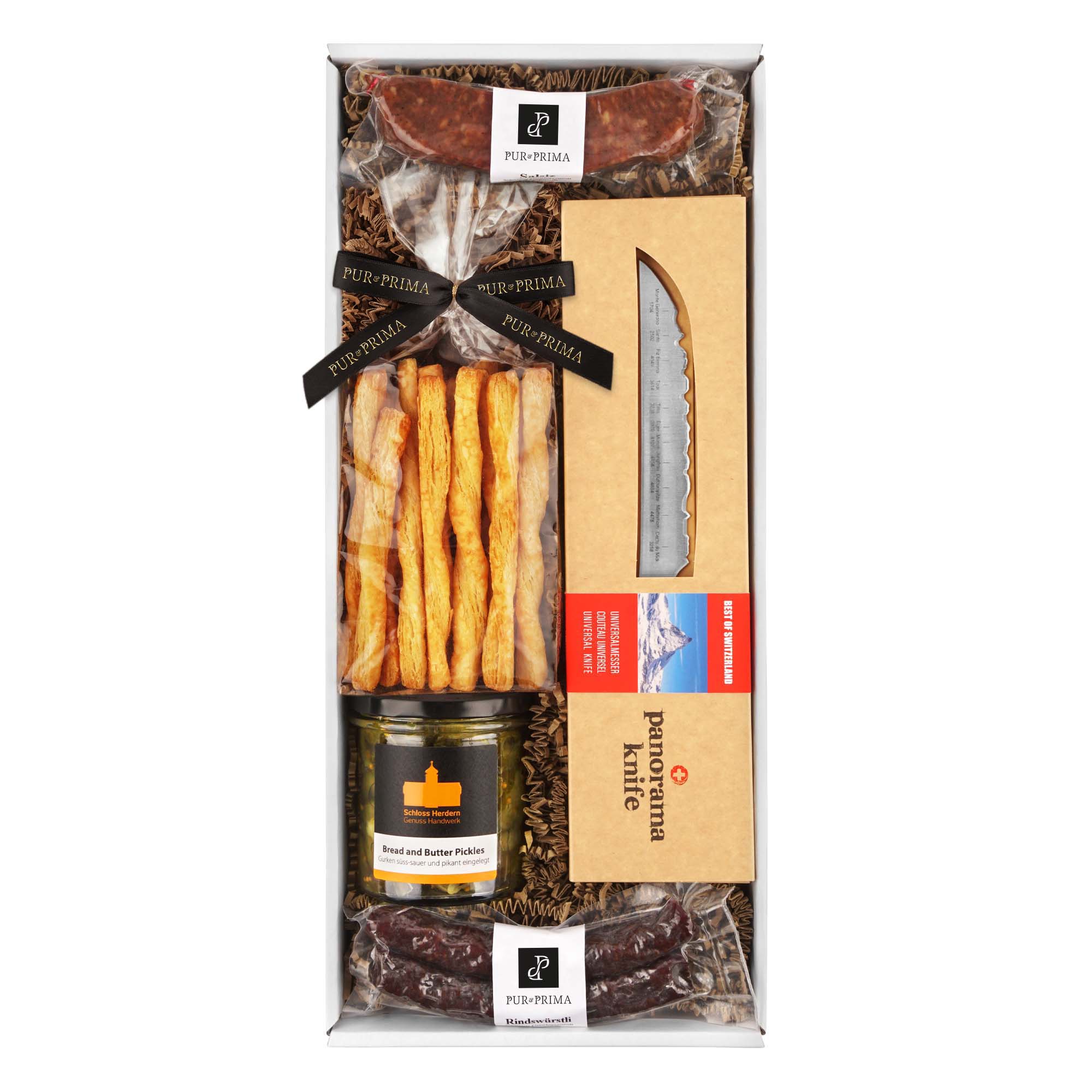 Geschenkkorb "Messerscharf" Klinge, Messer, Waffe, Essen, Pommes