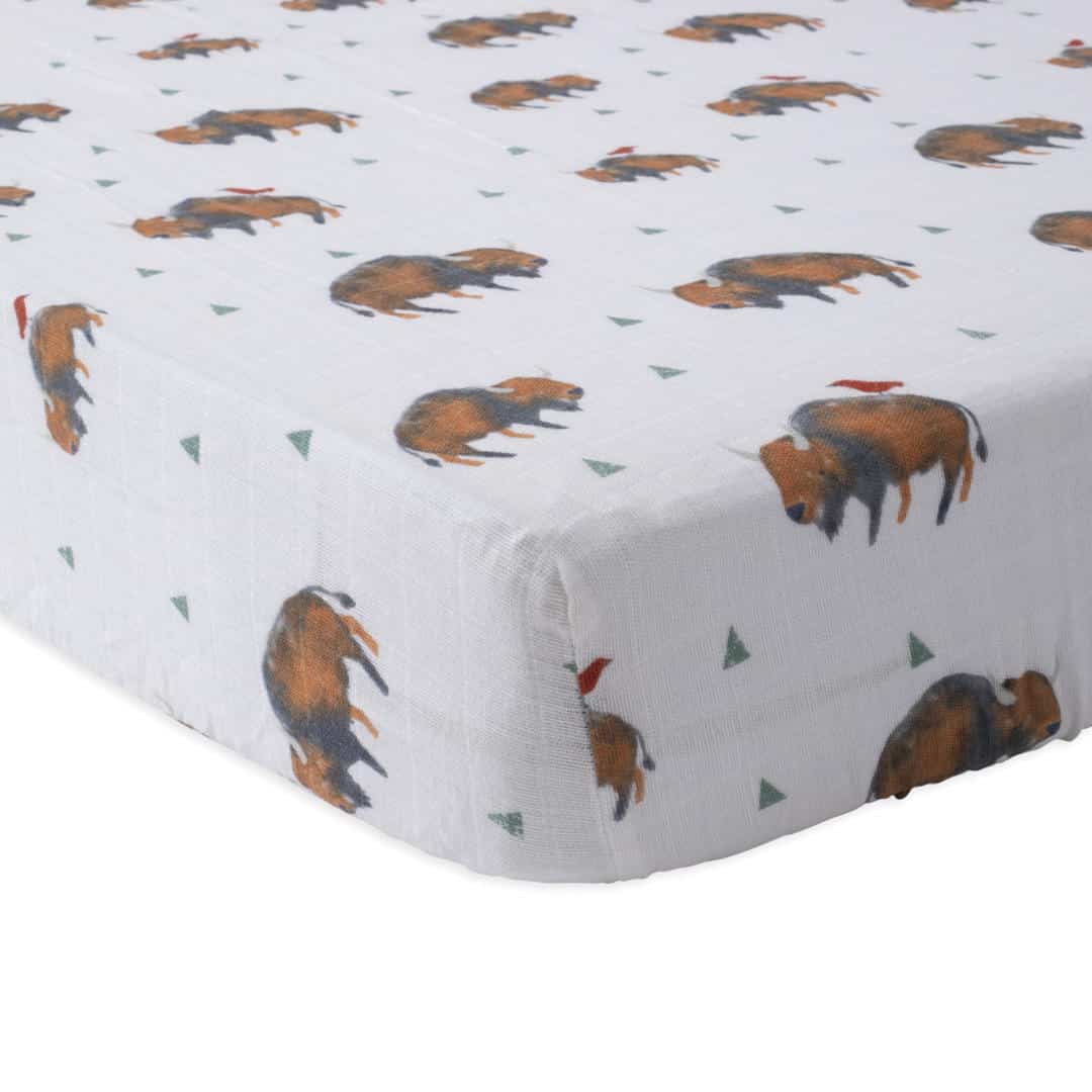 Cotton Muslin Crib Sheet - Bison