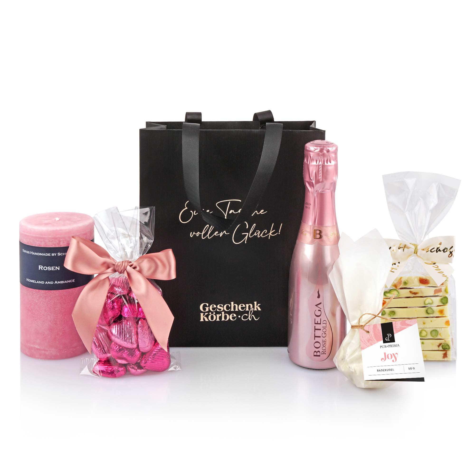 Geschenktasche Wellness "Rosen Gold" Flasche, Kosmetik, Tasche